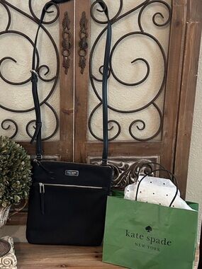 Kate Spade Nylon Black Crossbody Bag with Front Zip Pocket